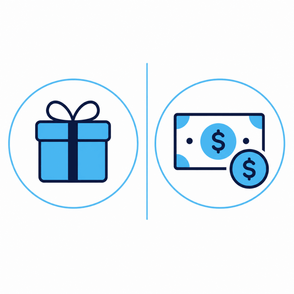 Comparison icon showing gifted product versus paid influencer partnerships