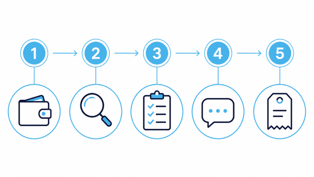 Five-step process graphic for finding influencers as a small business