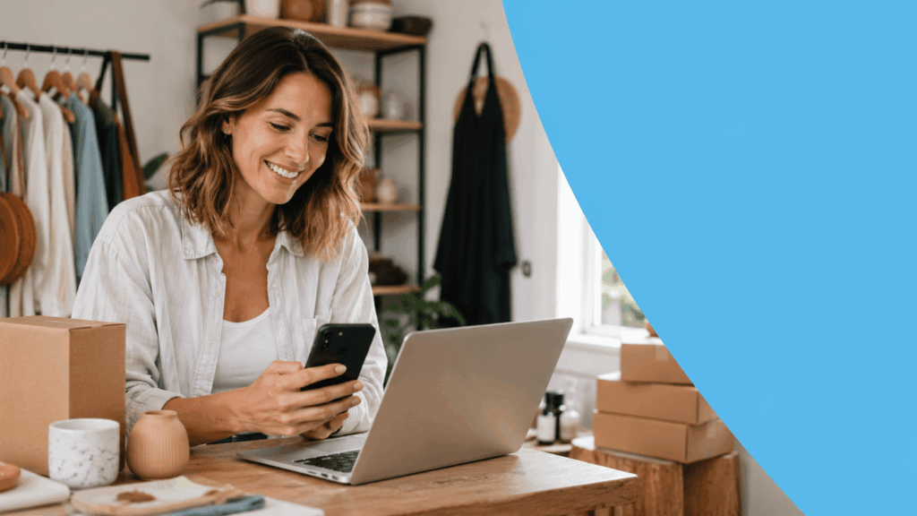 Small business owner in Australia searching for influencers to partner with on a phone