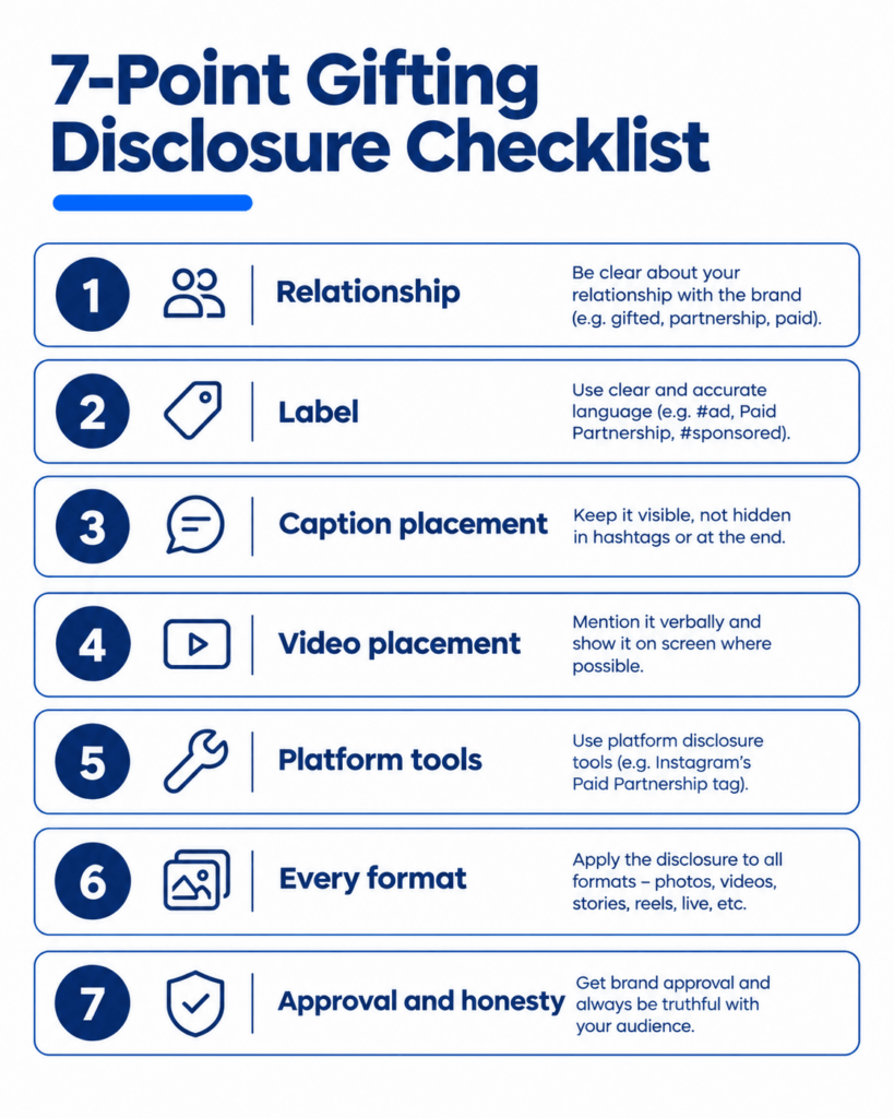 Influencer gifting disclosure checklist for Australian brands, ACCC and AANA compliant brief template